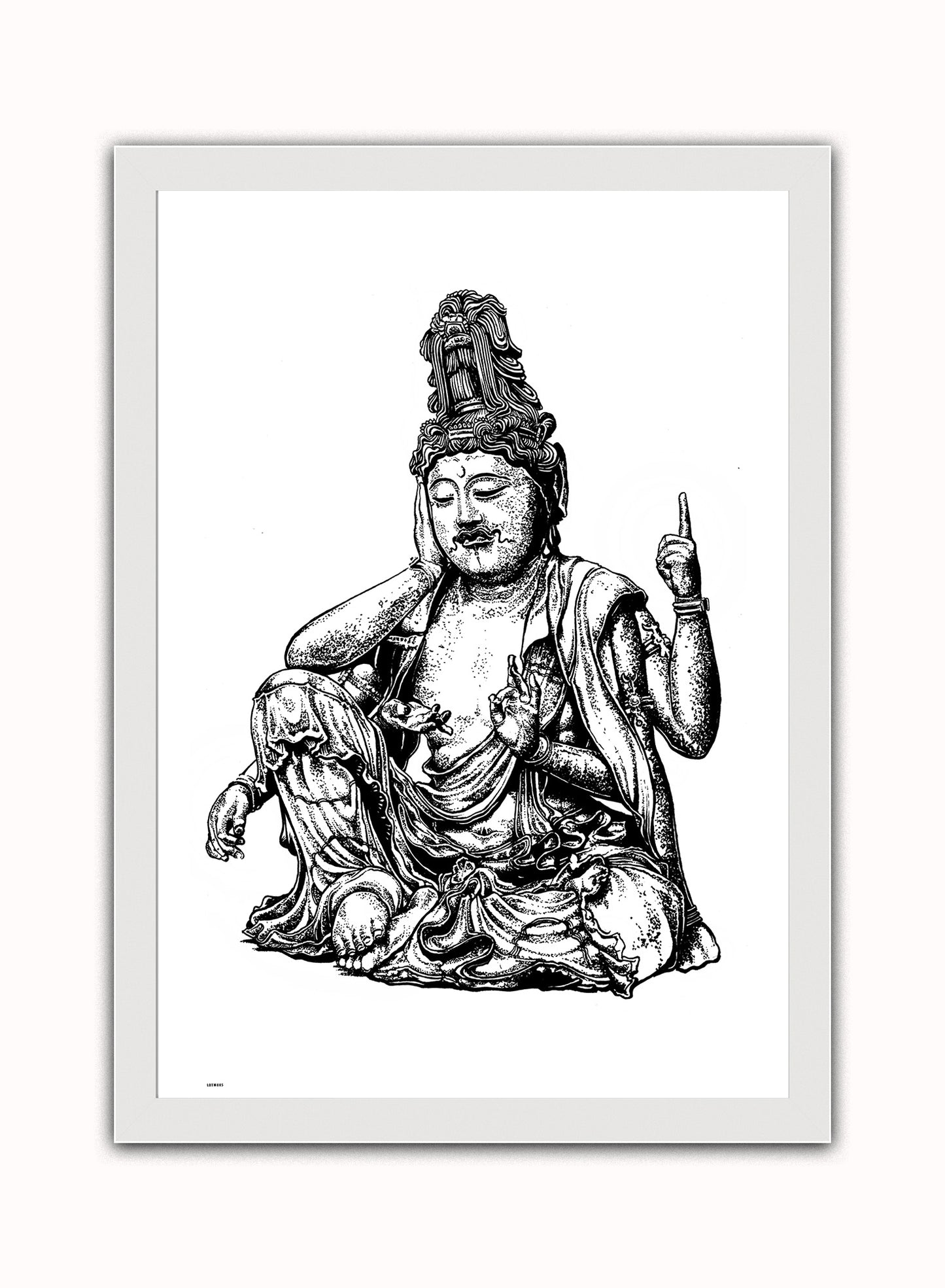 Buddha Vintage Art Wall Art Print 50x70cm White Frame