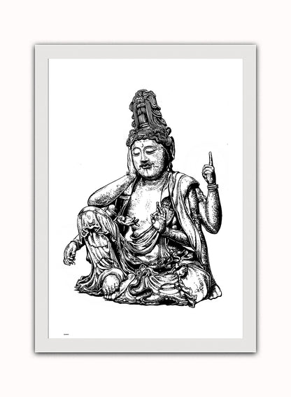 Buddha Vintage Art Wall Art Print 50x70cm White Frame
