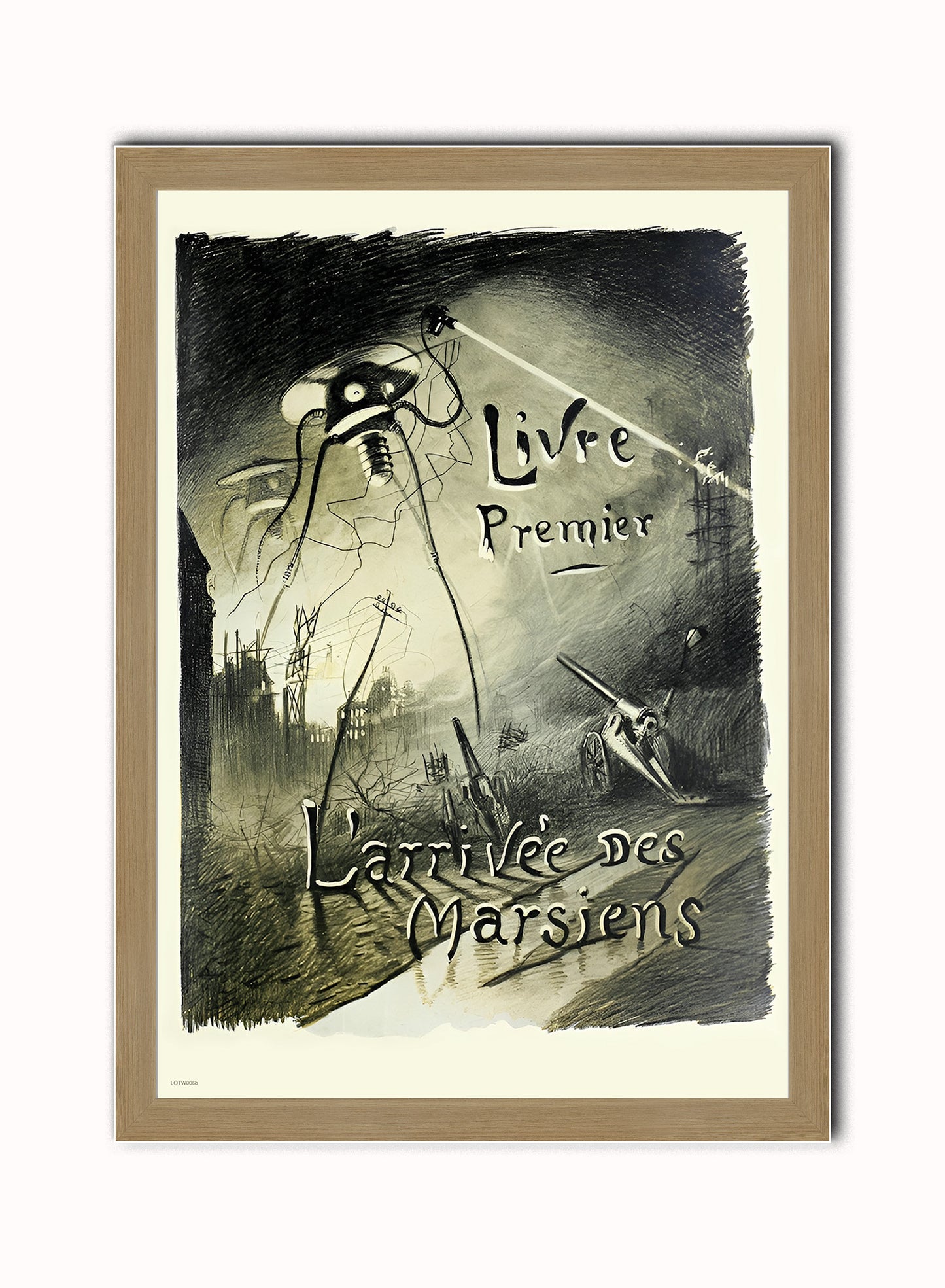 War of the Worlds French Poster Vintage Poster Wall Art Print 50x70cm Light Wood Frame
