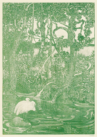Two Herons in a Forest Pond 50x70cm Art Print By Theo Van Hoytema