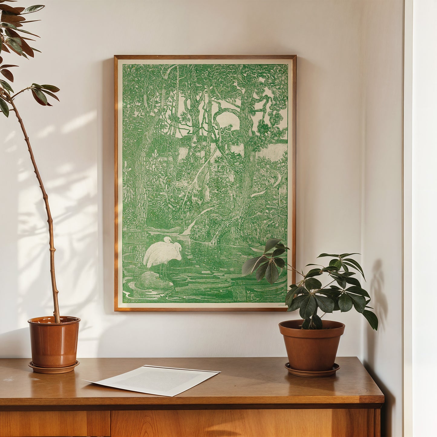 Two Herons in a Forest Pond 50x70cm Art Print By Theo Van Hoytema