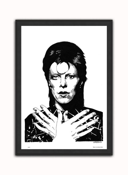 David Bowie Vintage Art Wall Art Print 70x50cm Black Frame