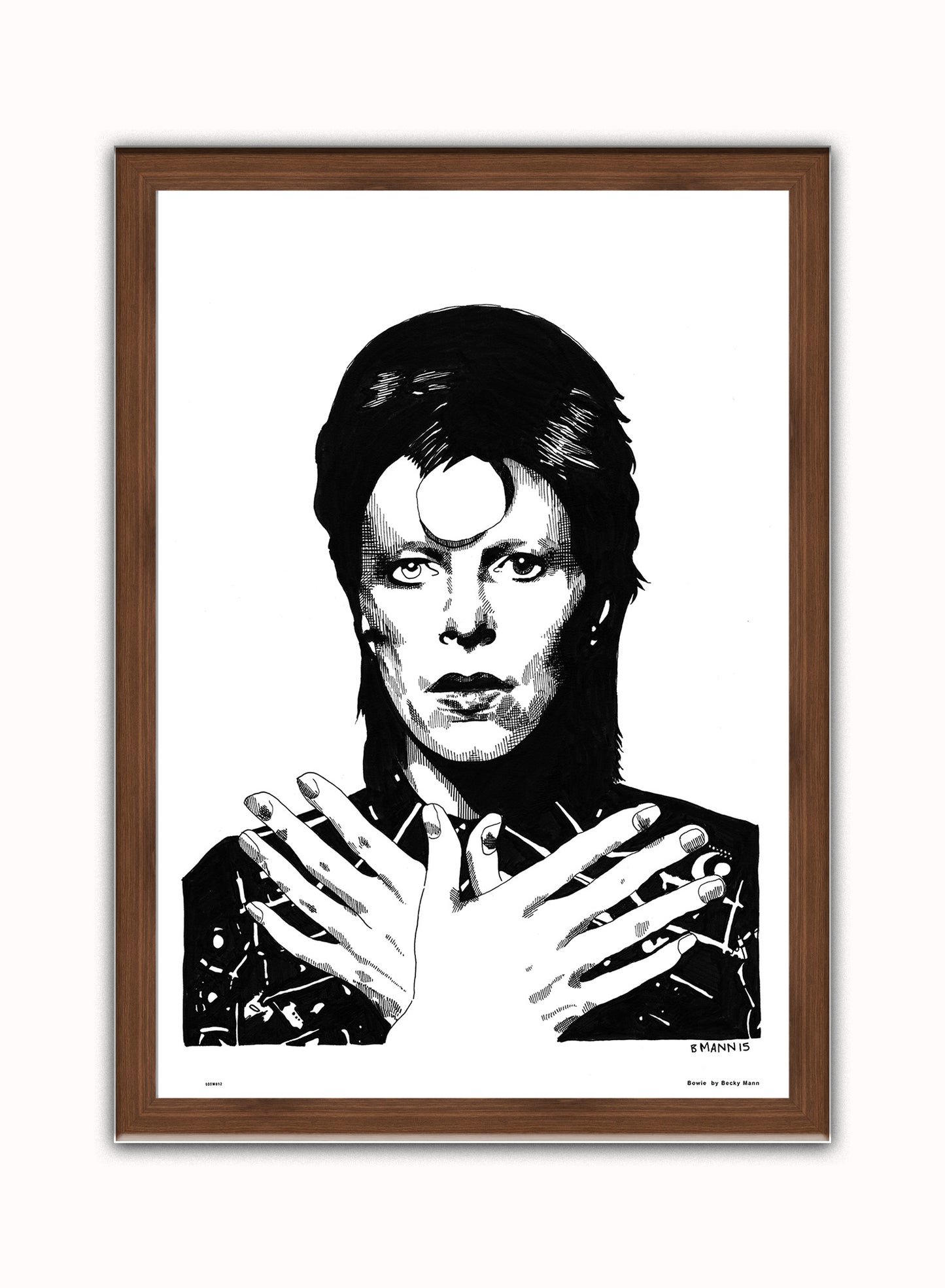 David Bowie Vintage Art Wall Art Print 70x50cm Dark Wood Frame