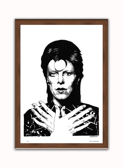 David Bowie Vintage Art Wall Art Print 70x50cm Dark Wood Frame