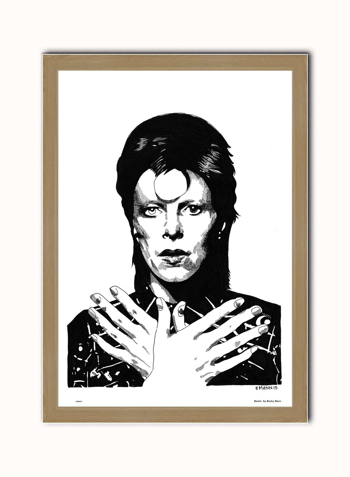 David Bowie Vintage Art Wall Art Print 70x50cm Light Wood Frame