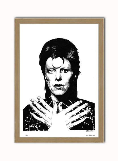 David Bowie Vintage Art Wall Art Print 70x50cm Light Wood Frame