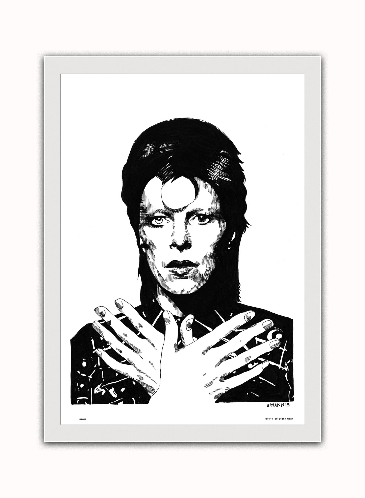 David Bowie Vintage Art Wall Art Print 70x50cm White Frame