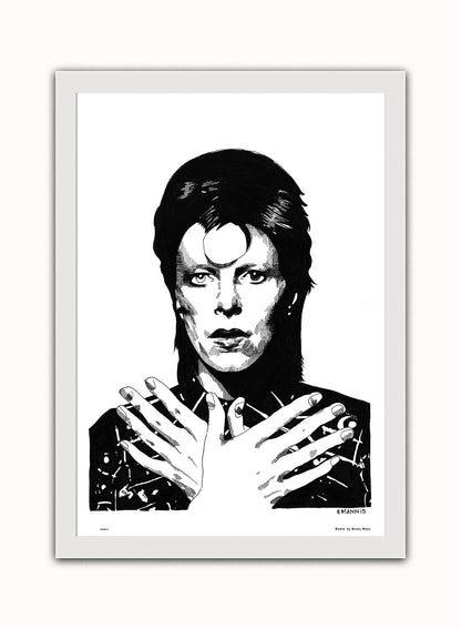 David Bowie Vintage Art Wall Art Print 70x50cm White Frame