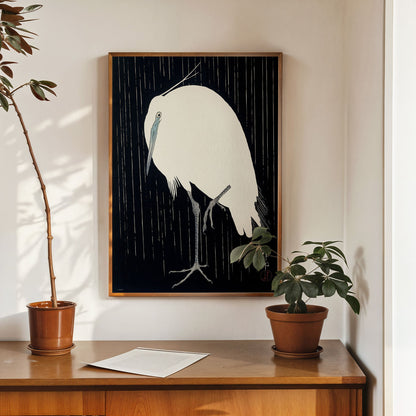 Japanese Art Print 50x70cm: Egret in the rain (1925 - 1936) by Ohara Koson