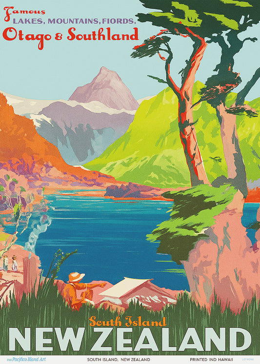 New Zealand Vintage Travel Poster 50x70cm Art Print