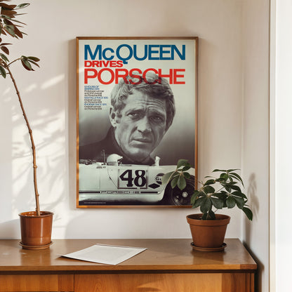 Steve Mqueen Porche Movie Poster, Vintage Hollywood Cinema Vintage Poster Wall Art Print 50x70cm