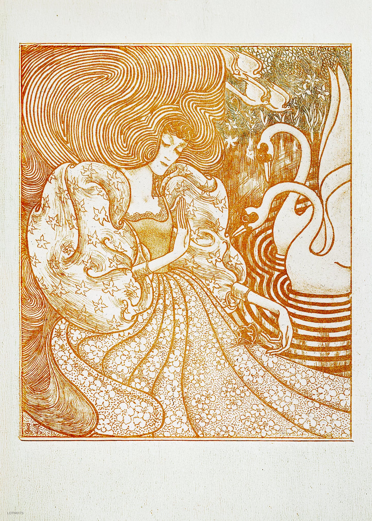 Woman with a Butterfly at a Pond with Two Swans (1894) by Jan Toorop Art Poster Print. Print – Jan Toorop Art Poster Print. Vintage Poster Wall Art 50x70cm