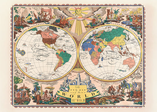 Vinatge Map of the World Poster by Edward Everett Henry 1928 50x70cm Art Print