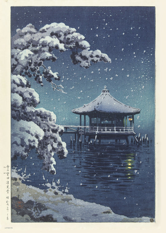 Snow at the Ukimido Japanese Poster by artist Tsuchiya Koitsu  50x70cm Art Print
