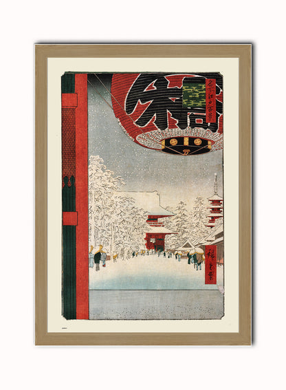 Kinryuzan Temple Hiroshige Vintage Art Wall Art Print 70x50cm Light Wood Frame