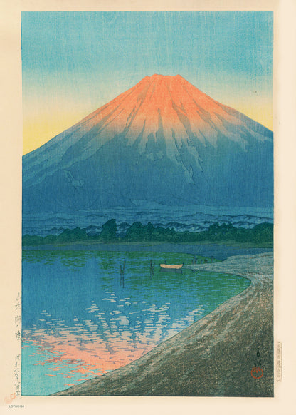 Daybreak over Lake Yamanaka & Mount Fuji Japanese Poster by artist Kawase Hasui Print – artist Kawase Hasui Japanese Wall Art 50x70cm