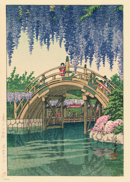 Wisteria at Kameido Japanese Poster by artist Kawase Hasui Print – artist Kawase Hasui Japanese Wall Art 50x70cm