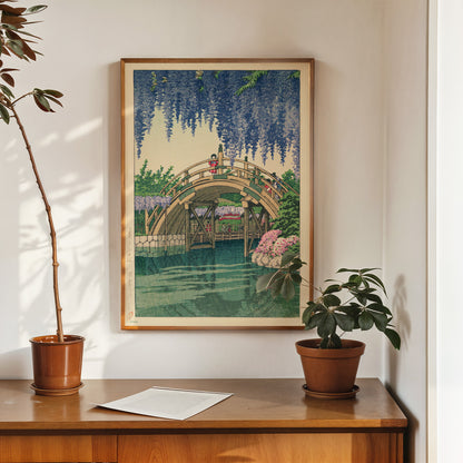 Wisteria at Kameido Japanese Poster by artist Kawase Hasui Print – artist Kawase Hasui Japanese Wall Art 50x70cm