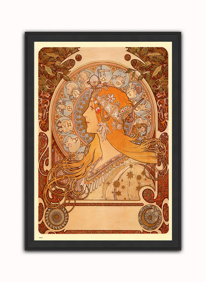 Alphonse Mucha Zodiak Art nouveau Vintage Art Wall Art Print 70x50cm Black Frame