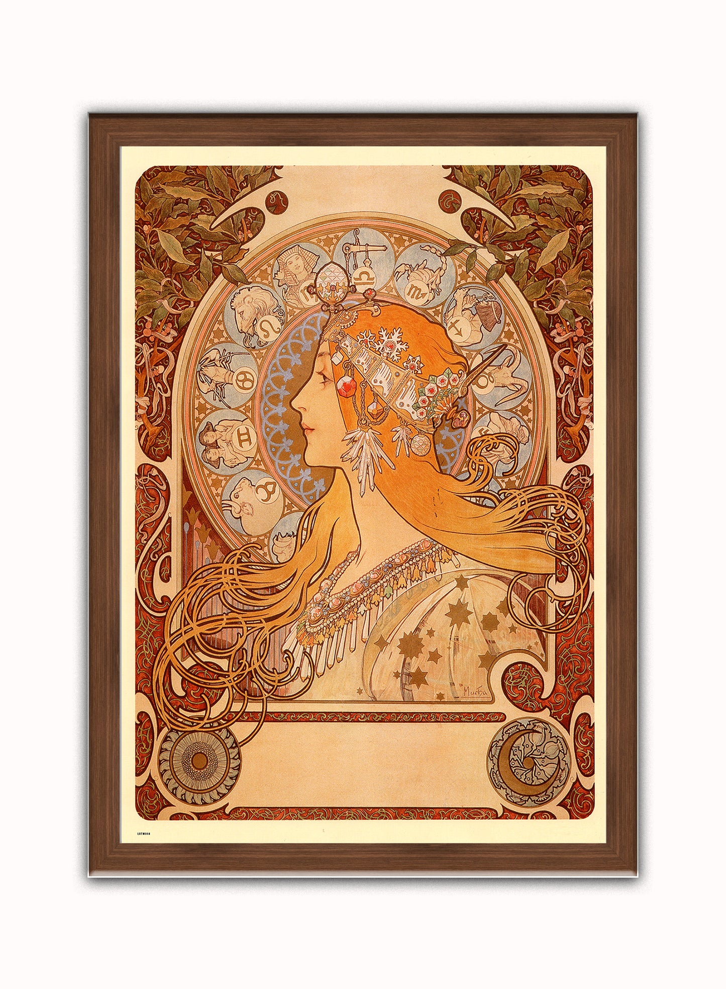 Alphonse Mucha Zodiak Art nouveau Vintage Art Wall Art Print 70x50cm Dark Wood Frame