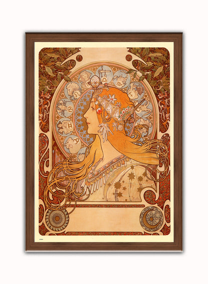 Alphonse Mucha Zodiak Art nouveau Vintage Art Wall Art Print 70x50cm Dark Wood Frame