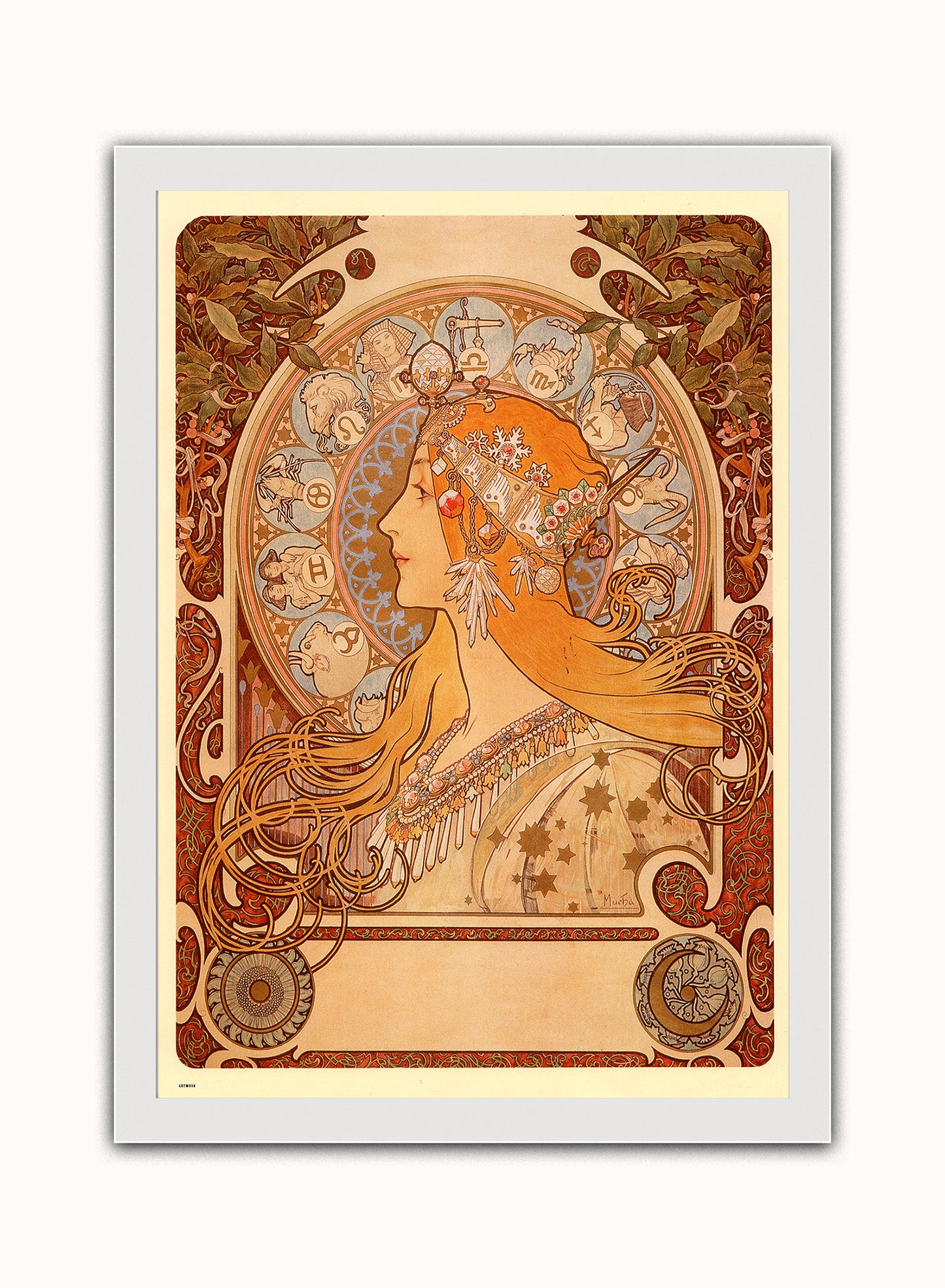 Alphonse Mucha Zodiak Art nouveau Vintage Art Wall Art Print 70x50cm White Frame