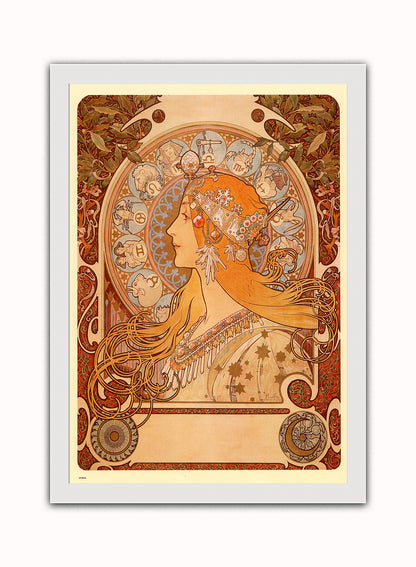 Alphonse Mucha Zodiak Art nouveau Vintage Art Wall Art Print 70x50cm White Frame