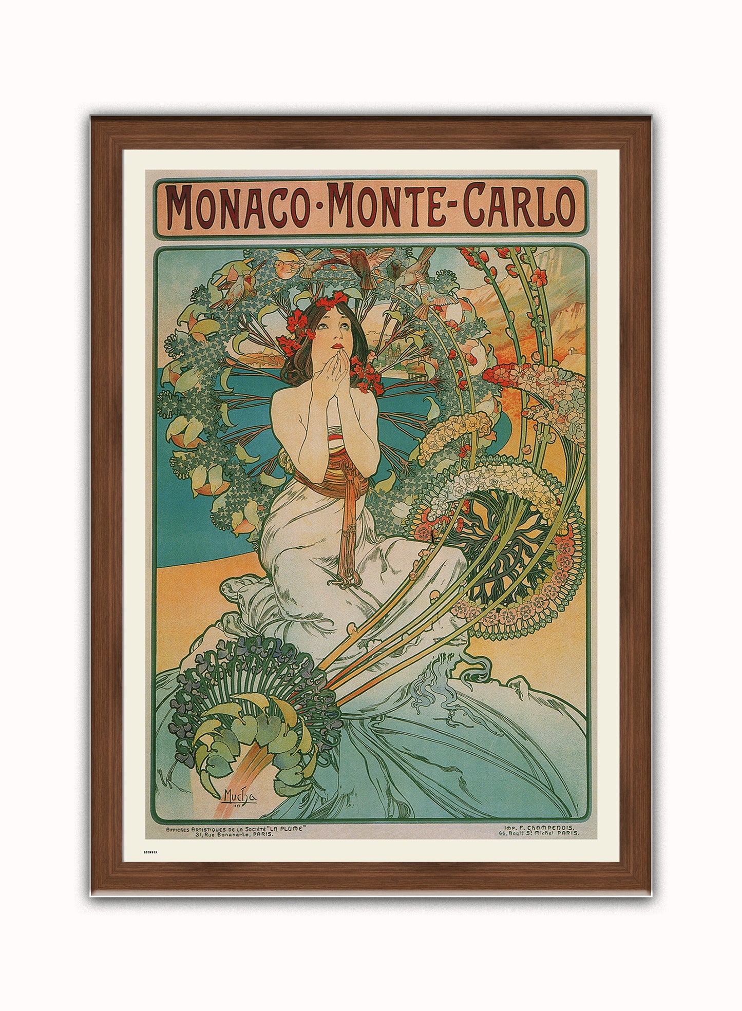Alphonse Mucha Monaco Art nouveau Vintage Art Wall Art Print 70x50cm Dark Wood Frame