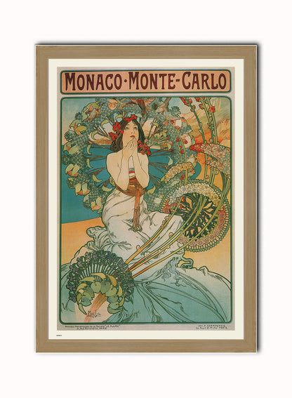 Alphonse Mucha Monaco Art nouveau Vintage Art Wall Art Print 70x50cm Light Wood Frame