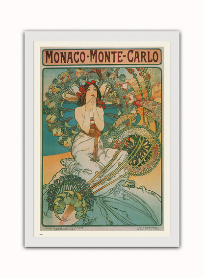 Alphonse Mucha Monaco Art nouveau Vintage Art Wall Art Print 70x50cm White Frame