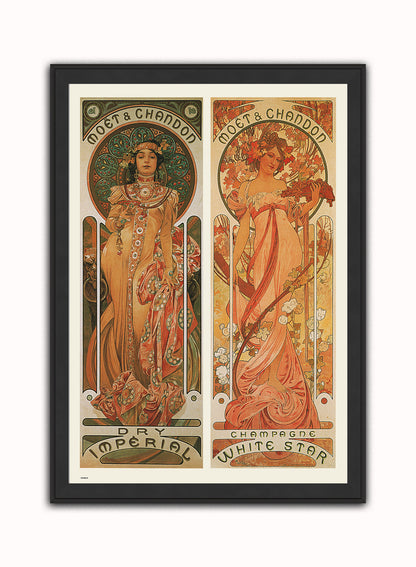 Alphonse Mucha Moet Art nouveau Vintage Art Wall Art Print 70x50cm Black Frame