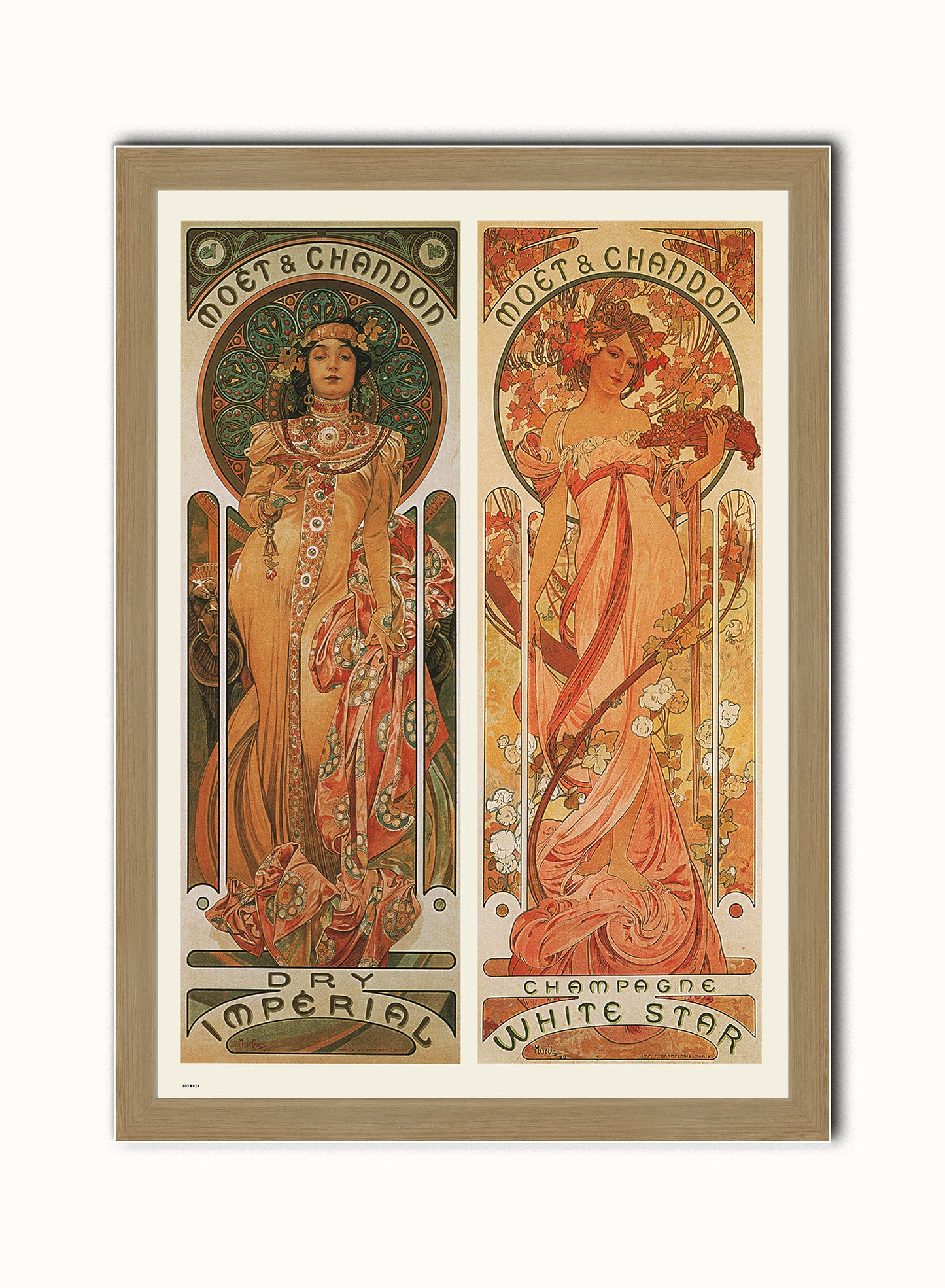 Alphonse Mucha Moet Art nouveau Vintage Art Wall Art Print 70x50cm Light Wood Frame