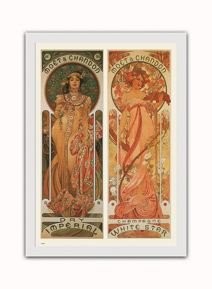 Alphonse Mucha Moet Art nouveau Vintage Art Wall Art Print 70x50cm White Frame