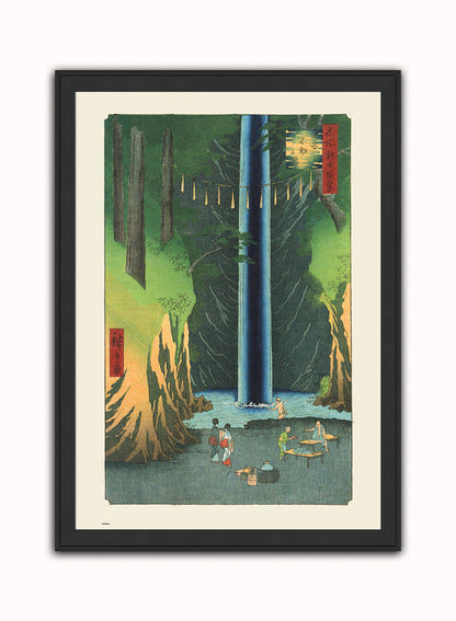 Fudo Falls At Oji Hiroshige Vintage Art Wall Art Print 70x50cm Black Frame