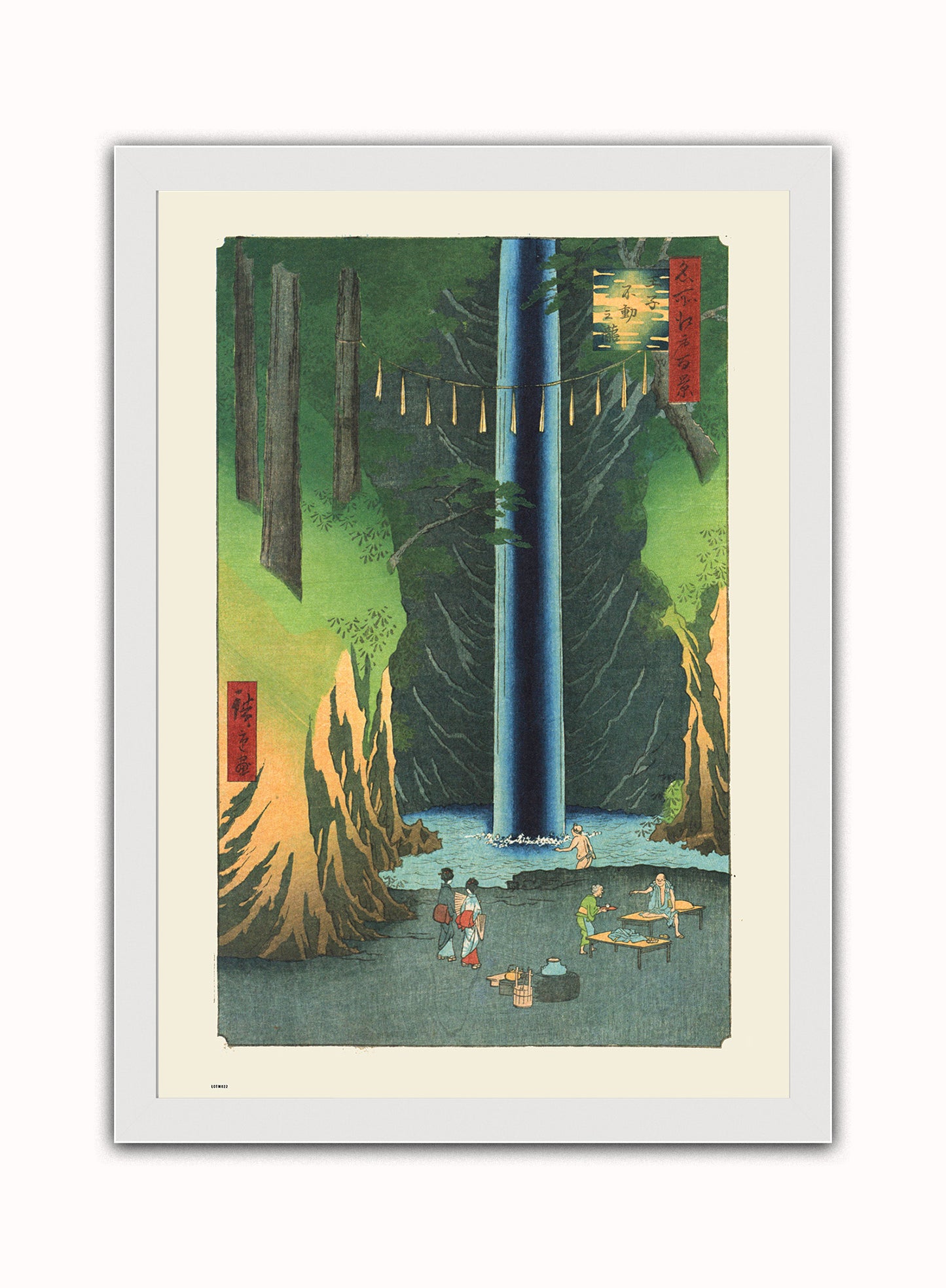 Fudo Falls At Oji Hiroshige Vintage Art Wall Art Print 70x50cm White Frame