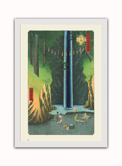 Fudo Falls At Oji Hiroshige Vintage Art Wall Art Print 70x50cm White Frame