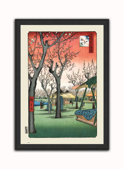 Plum Orchard in Kamada Hiroshige Vintage Art Wall Art Print 70x50cm Black Frame