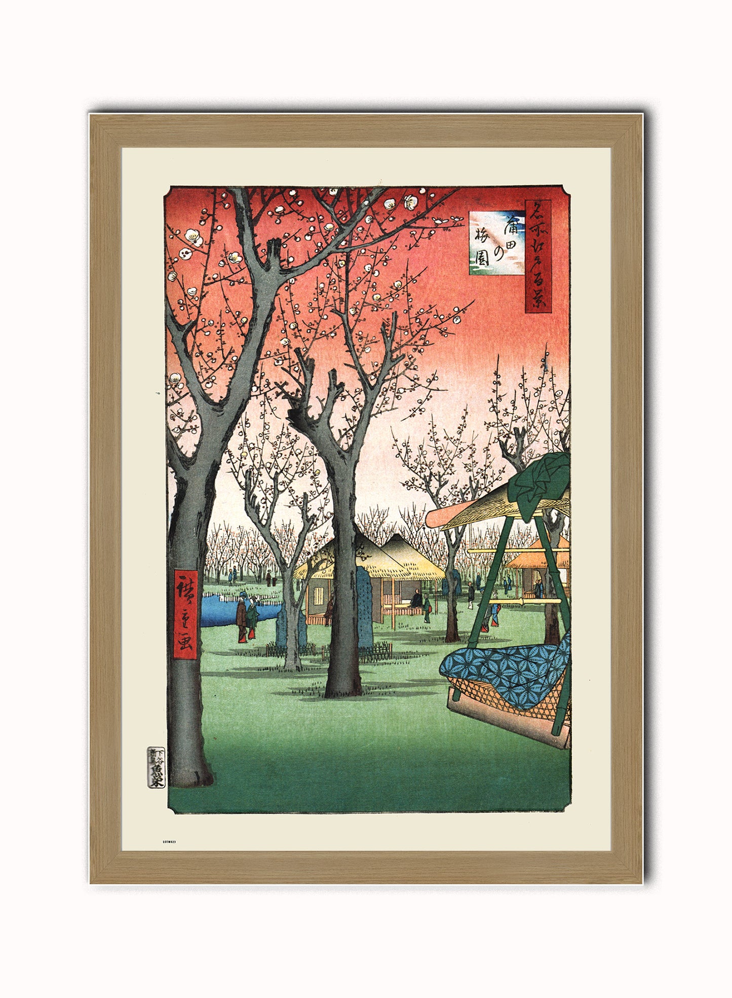 Plum Orchard in Kamada Hiroshige Vintage Art Wall Art Print 70x50cm Light Wood Frame