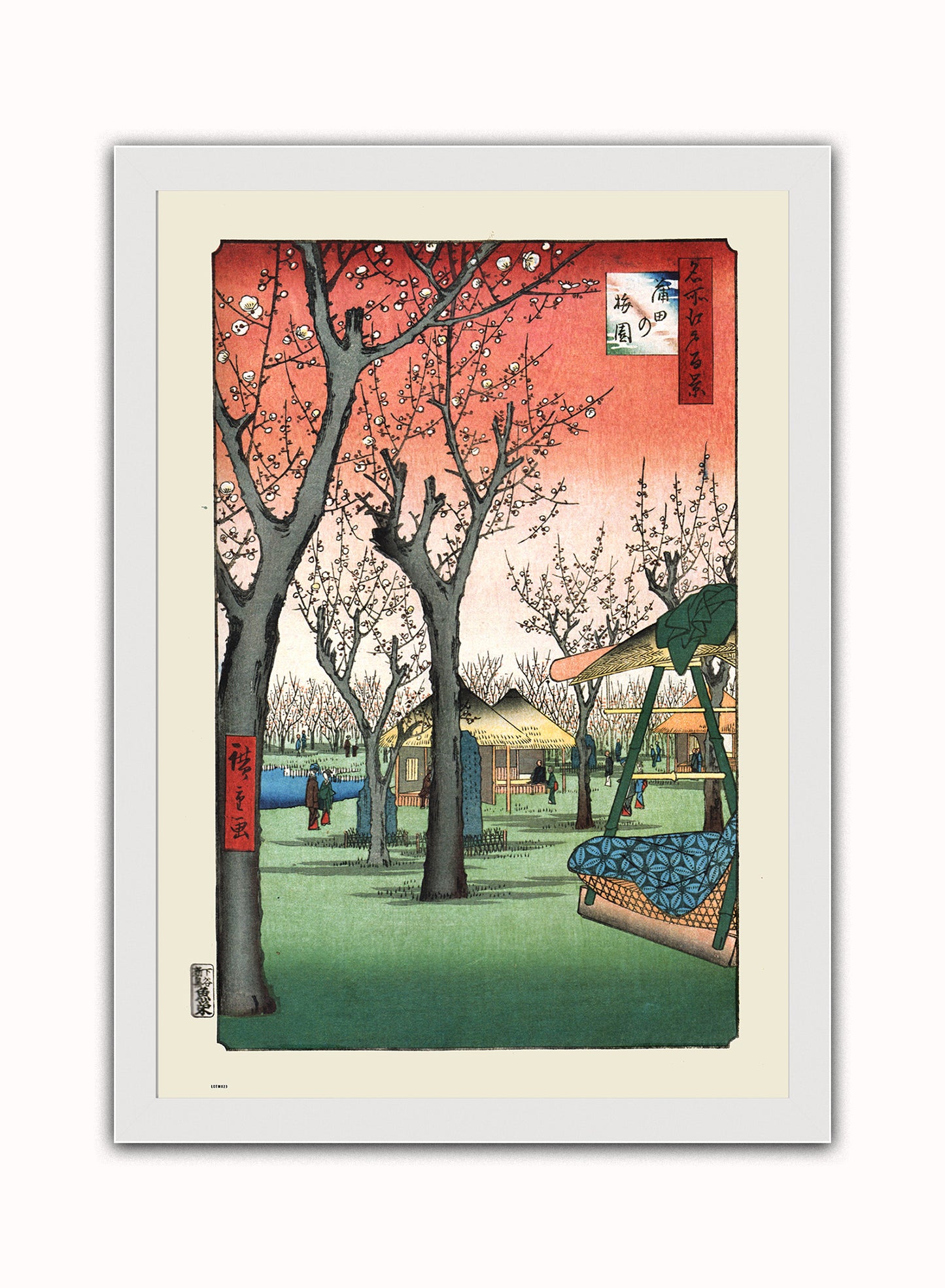 Plum Orchard in Kamada Hiroshige Vintage Art Wall Art Print 70x50cm White Frame