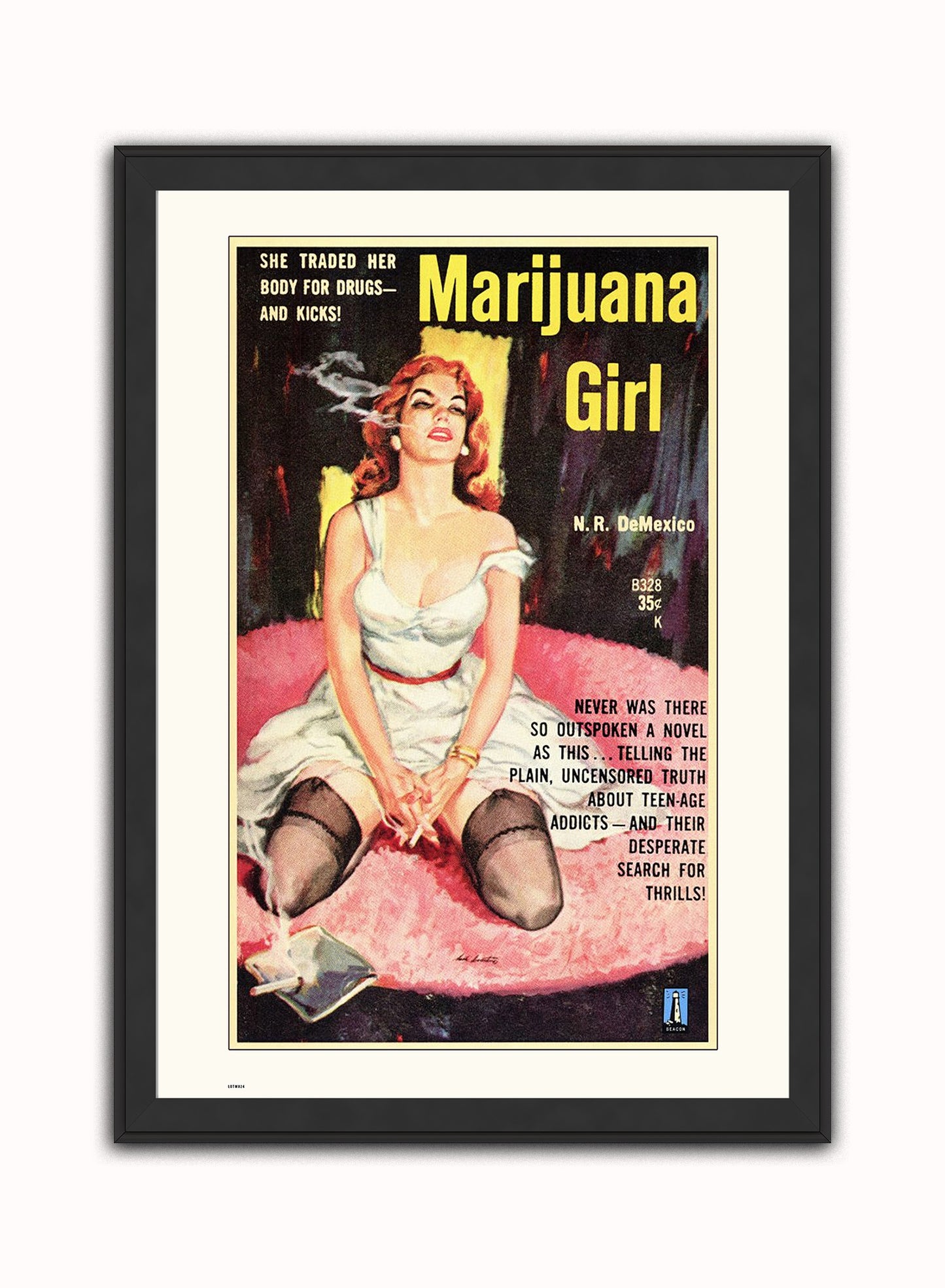 Marijuana Girl Vintage Art Wall Art Print Black Frame