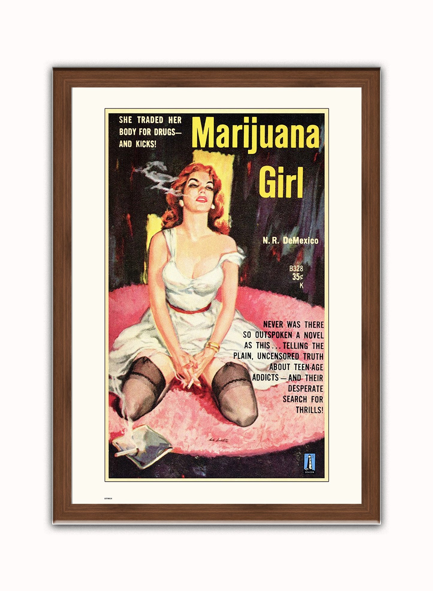 Marijuana Girl Vintage Art Wall Art Print Dark Wood Frame