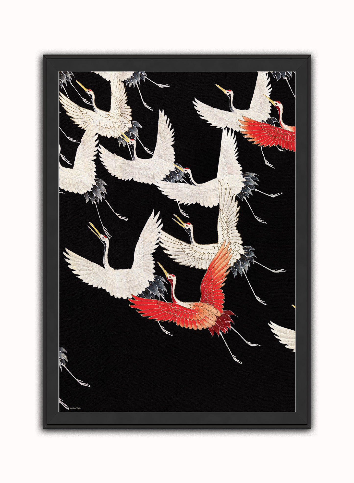 Japanese Crane Kimono Pattern Japanese Wall Art Print 50x70cm Black Frame