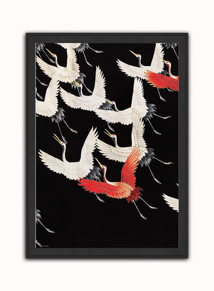 Japanese Crane Kimono Pattern Japanese Wall Art Print 50x70cm Black Frame