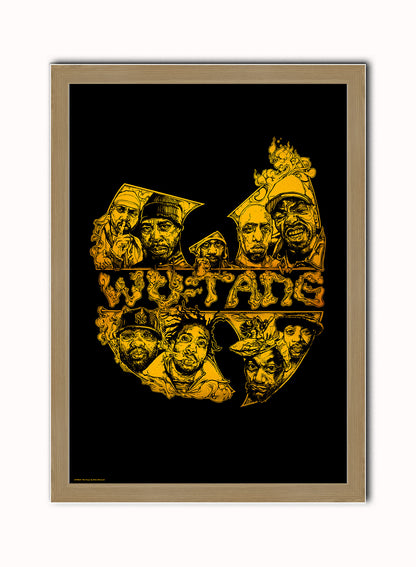 Wu-Tang Clan Vintage Art Wall Art Print 70x50cm Light Wood Frame