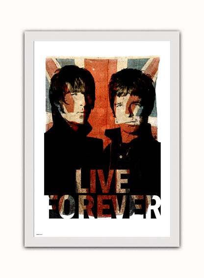 Oasis live forever Vintage Art Wall Art Print 70x50cm White Frame
