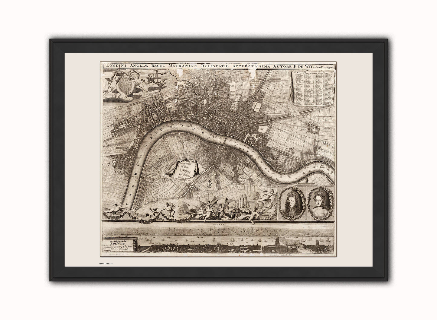 Old London Map Vintage Art Wall Art Print 70x50cm Black Frame