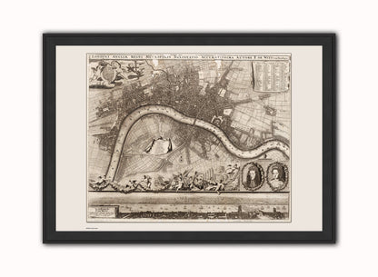 Old London Map Vintage Art Wall Art Print 70x50cm Black Frame
