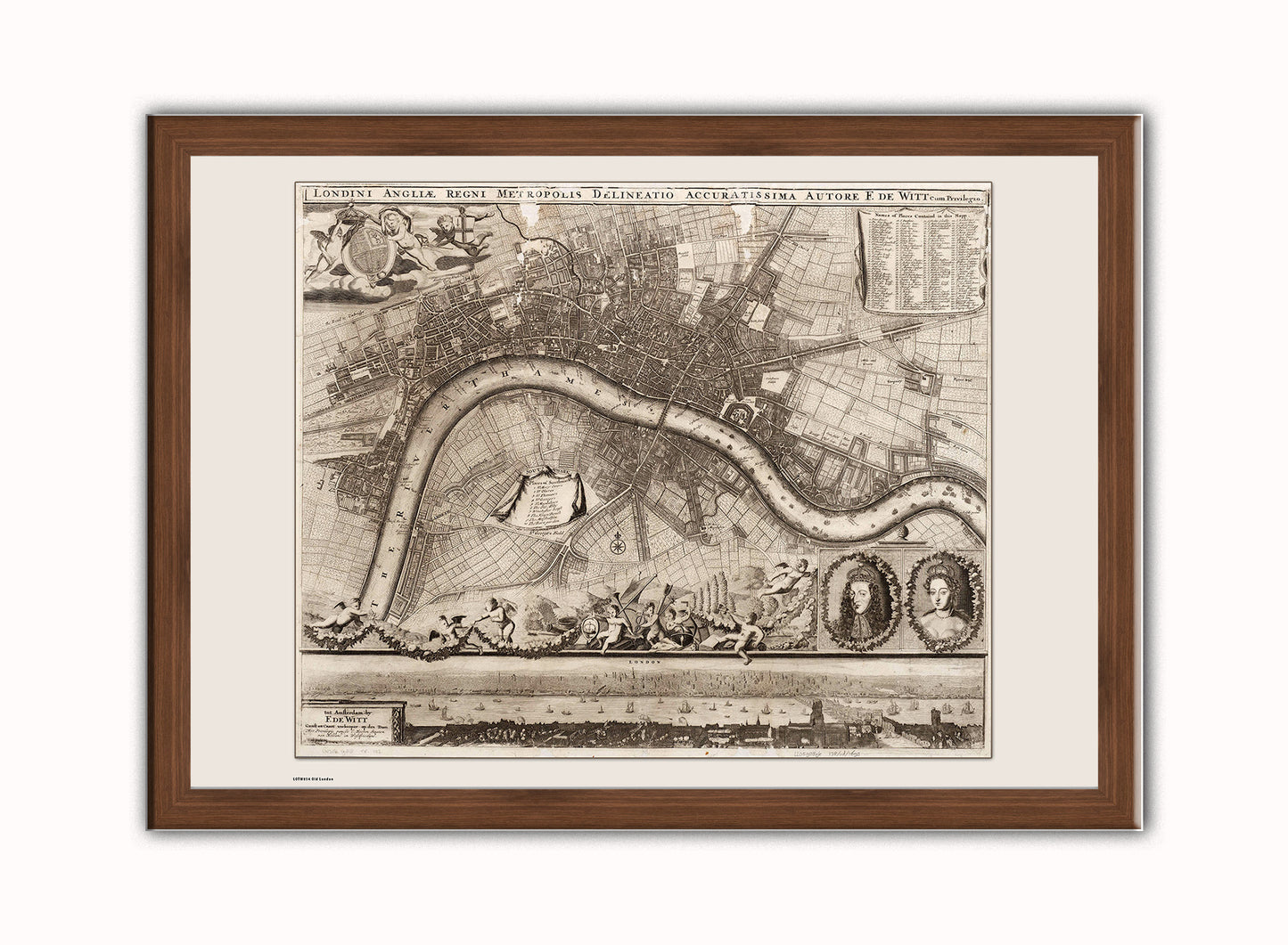 Old London Map Vintage Art Wall Art Print 70x50cm Dark Wood Frame