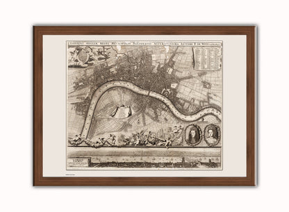 Old London Map Vintage Art Wall Art Print 70x50cm Dark Wood Frame