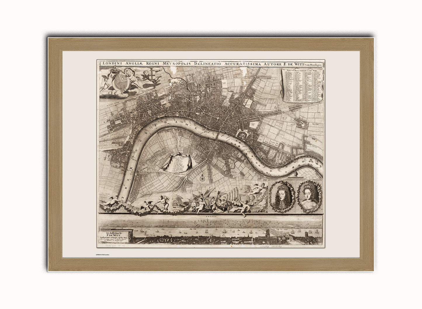 Old London Map Vintage Art Wall Art Print 70x50cm Light Wood Frame